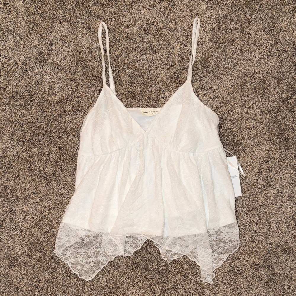 New With Tags Mixed Threads White Lace Babydoll Top